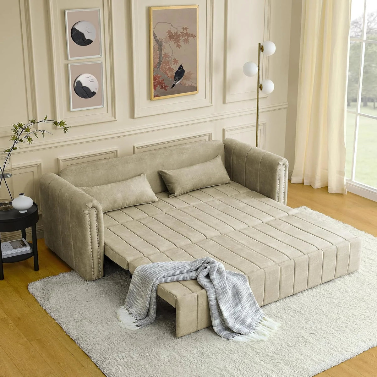 Black 3-in-1 Convertible Sleeper Sofa Bed with Two Drawers and Two Pillows P355530