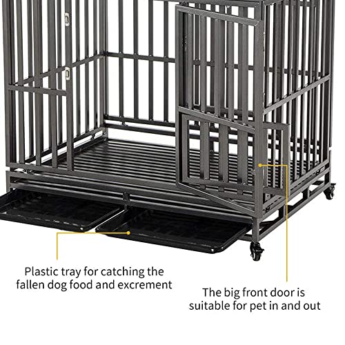 Heavy Duty Dog Cage Metal Kennel and Crate 42 inch Black B7954