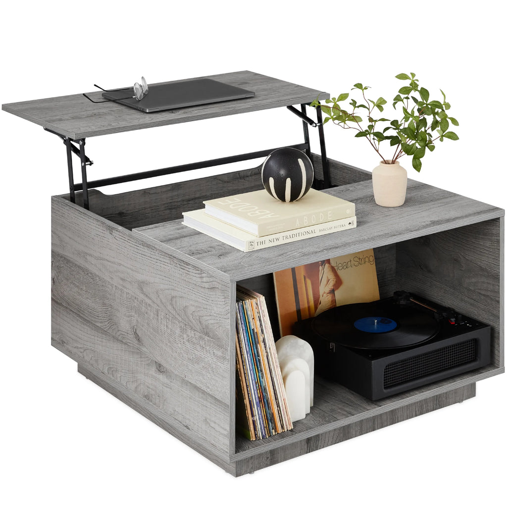 Square Rustic Modern Lift Top Coffee Table with Cubby N611