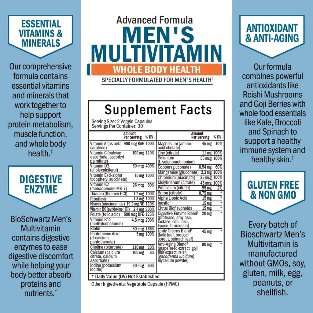 Men's Multivitamin with Vitamin C A B D3 E Zinc 60 Ct R256305