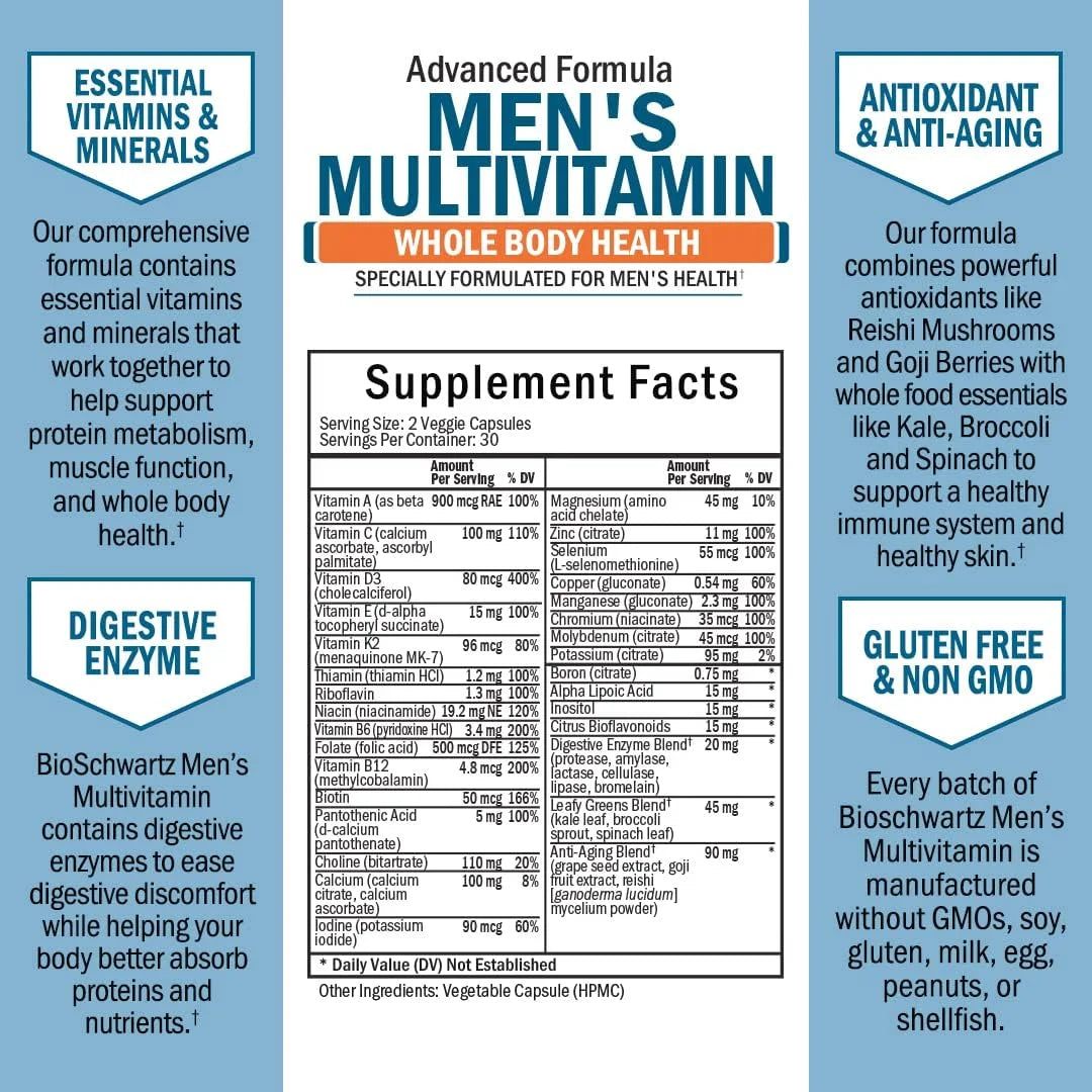 Men's Multivitamin with Vitamin C A B D3 E Zinc 60 Ct R256305