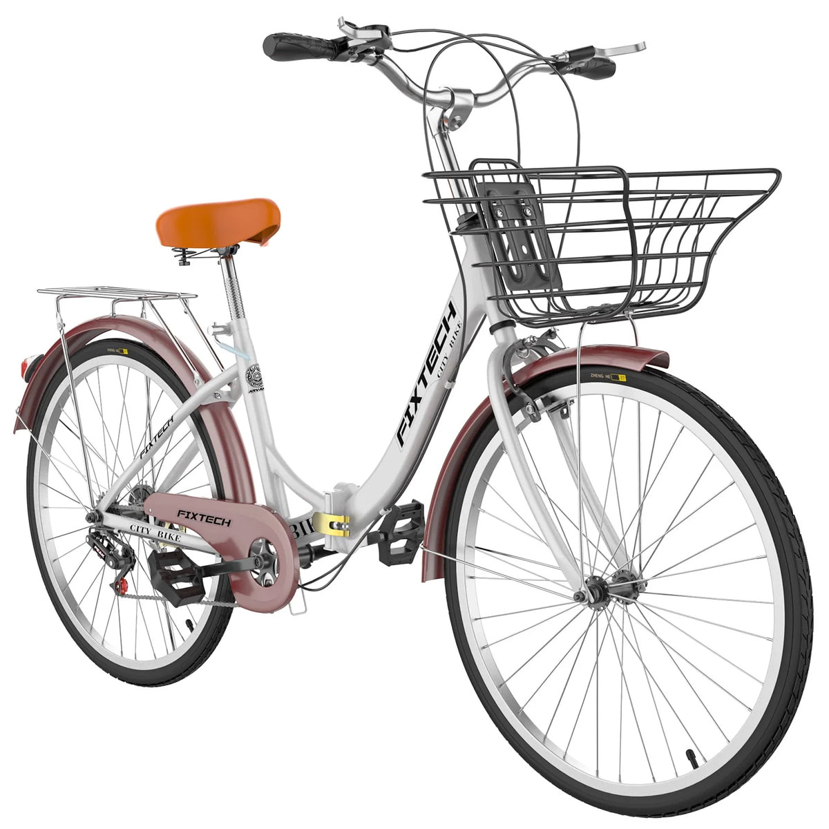 White 26 inch 7 Speed Foldable Cruiser Bike with Basket P1367