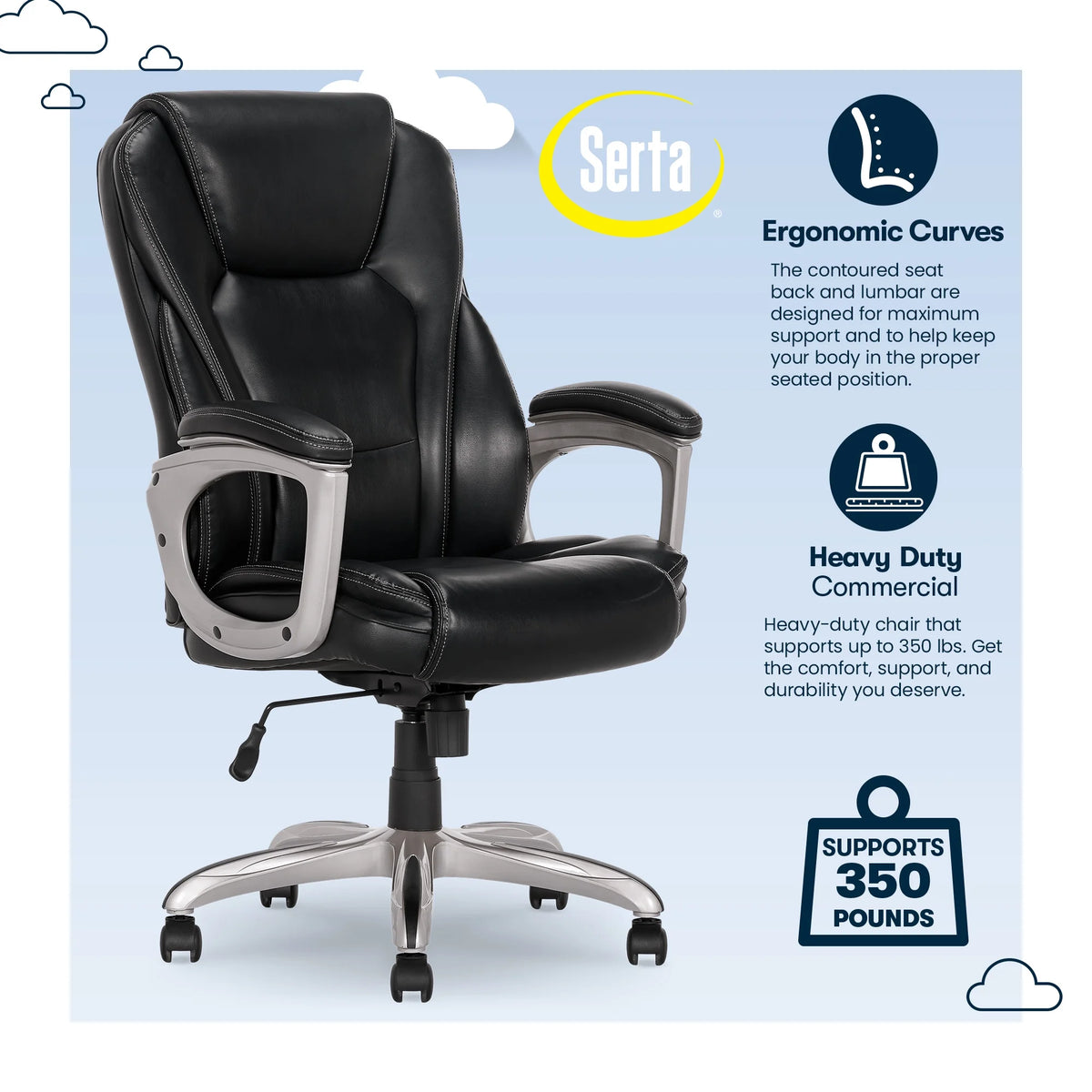 Black Bonded Leather Office Chair with Memory Foam Y980
