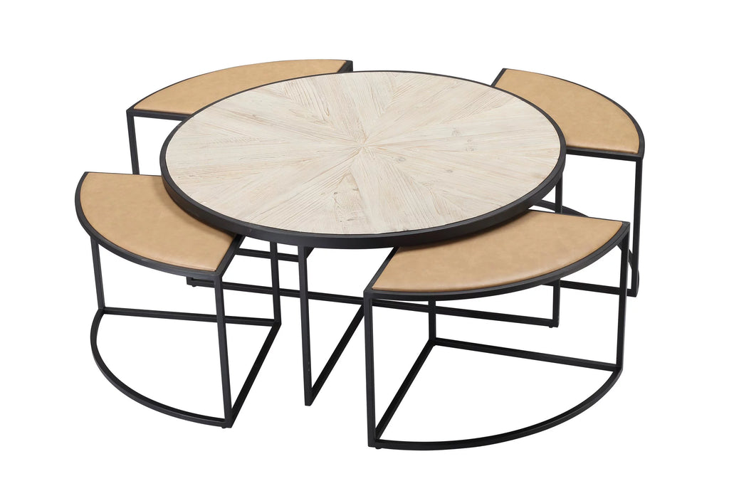 Black Round Coffee Table with 4 Nesting Stools Z345341