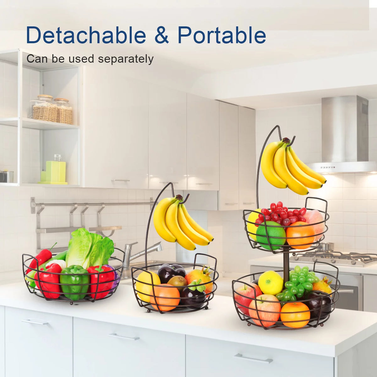 2 Tier Fruit Basket Bowl with Banana Holder T408539