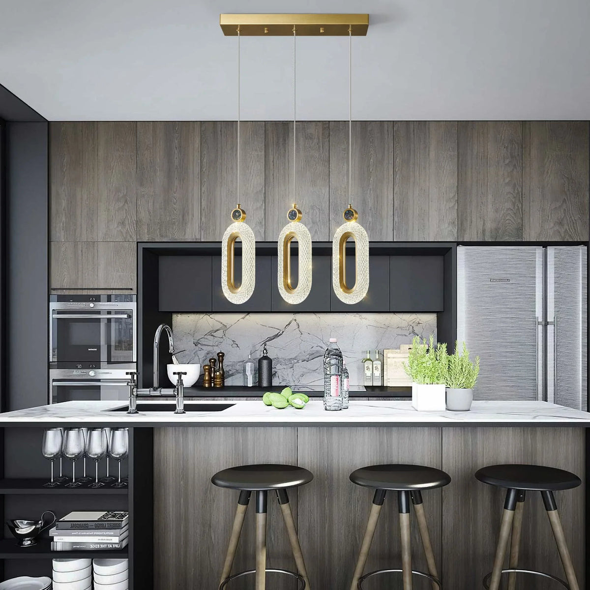 3-Light LED Dimmable Modern Gold Pendant Lighting T817