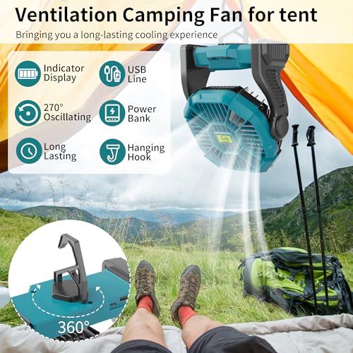 Battery Powered Portable Rechargeable Fan with LED Light & Hook Q950016