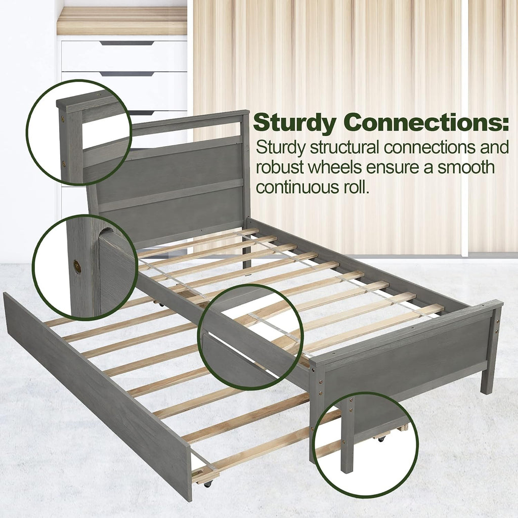 Twin Daybed with Trundle Pine Wood Bed Frame W804