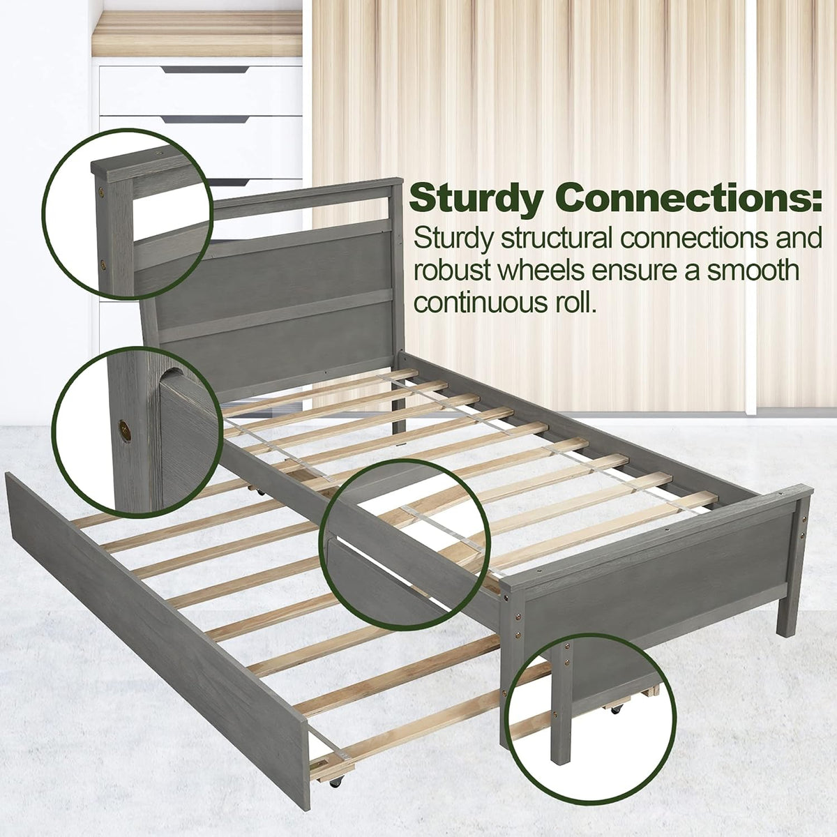 Twin Daybed with Trundle Pine Wood Bed Frame W804