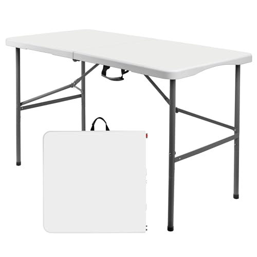 White 6 Feet Plastic Folding Table with Carrying Handle G599868