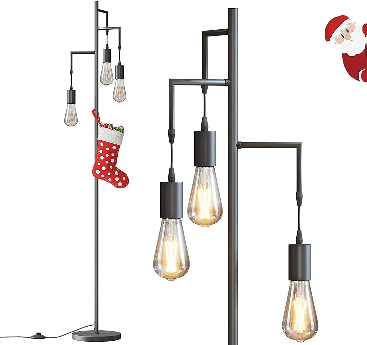 3 Light Black Floor Lamp D6842