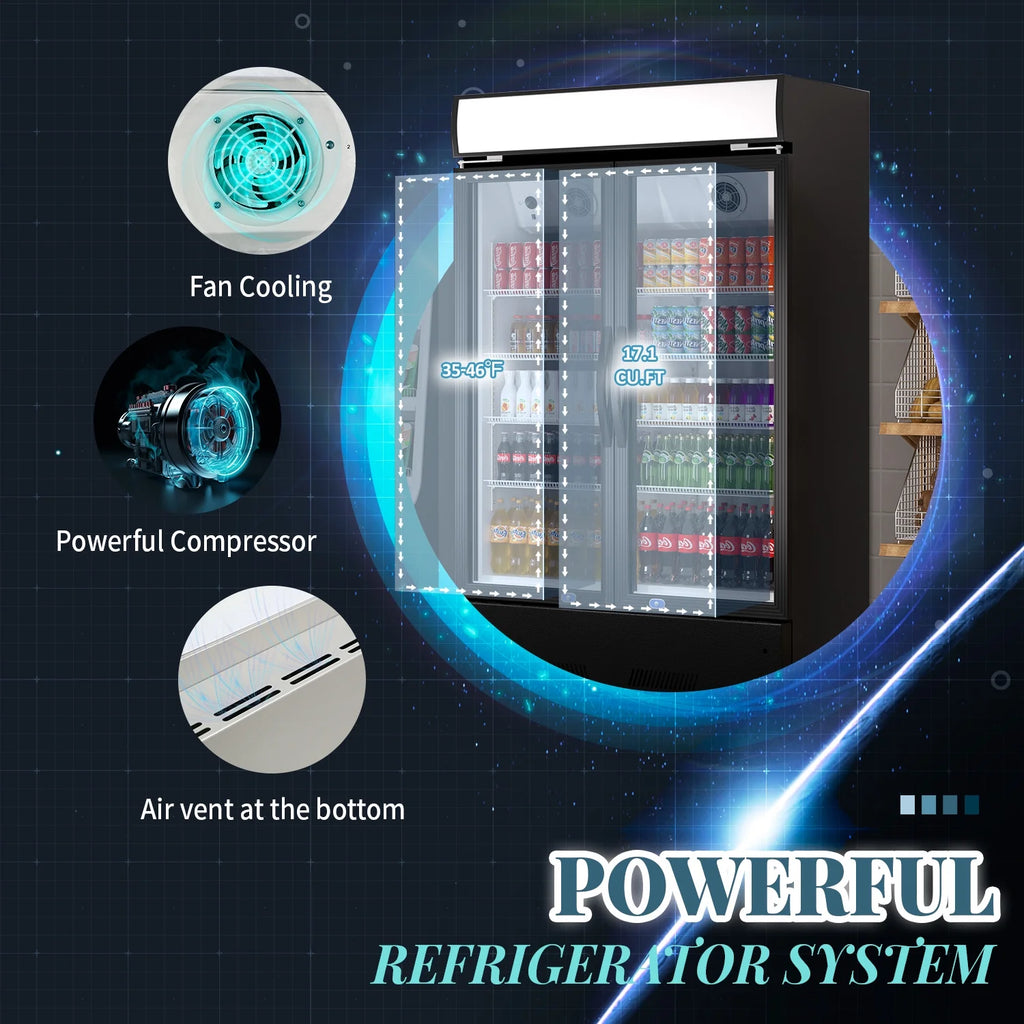 38'' 17.1 Cu.Ft Upright Beverage Display Refrigerator with 2 Glass Doors V8174
