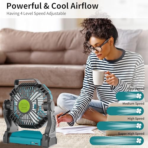 Battery Powered Portable Rechargeable Fan with LED Light & Hook Q950016