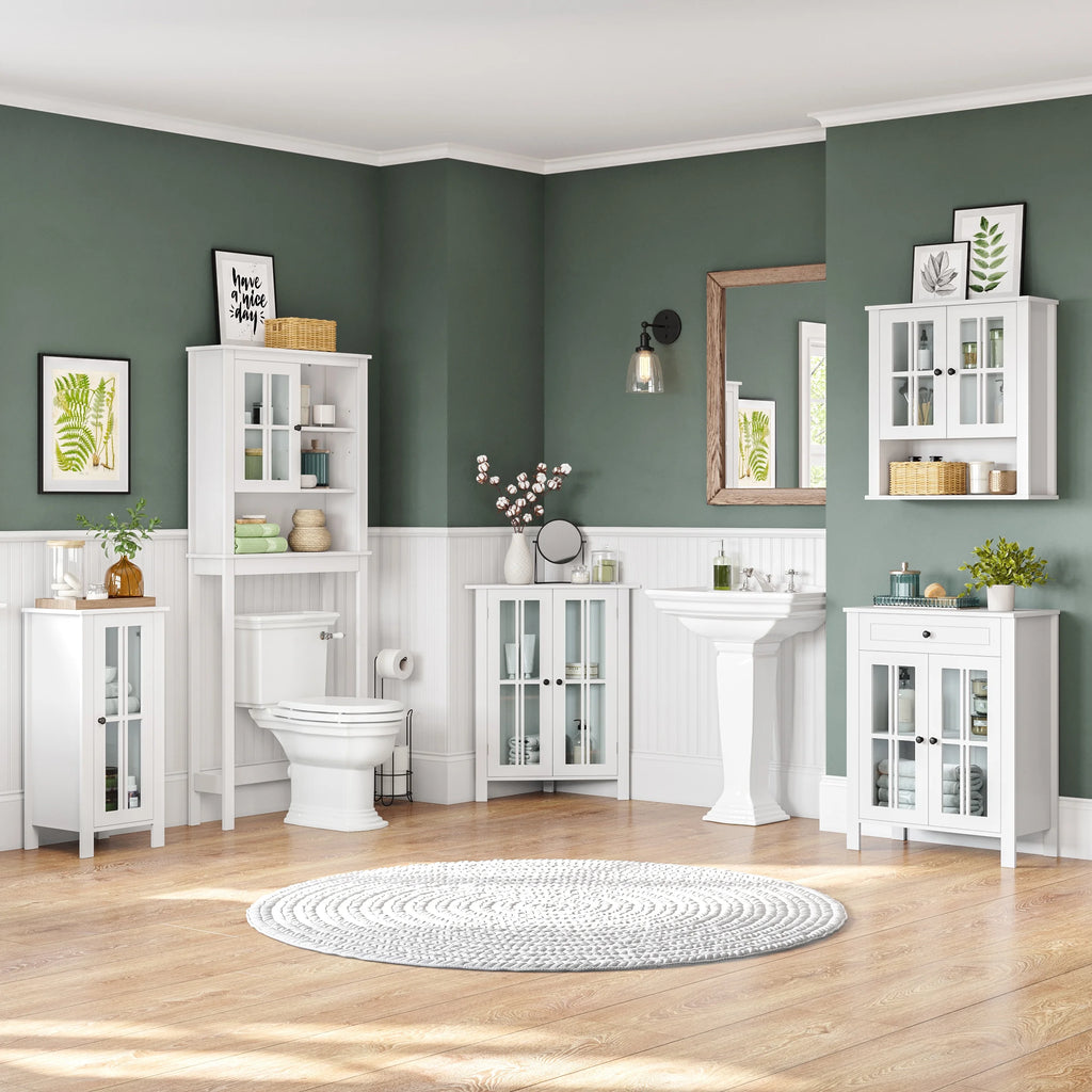 White Two-Door Wood Corner Cabinet R3495