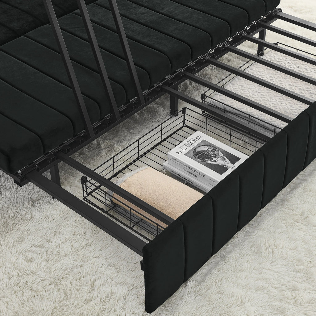 Black 3-in-1 Convertible Sleeper Sofa Bed with Two Drawers and Two Pillows P355530