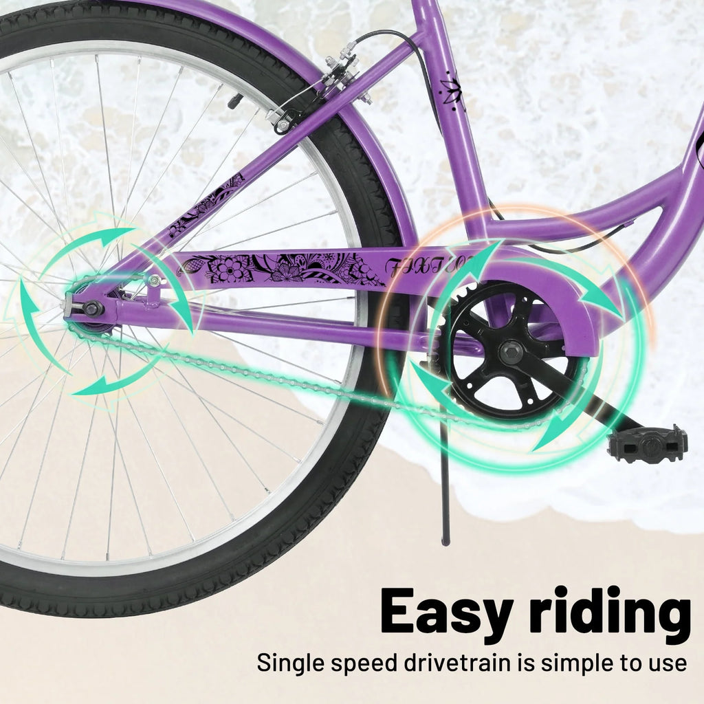 White 26 inch 7 Speed Foldable Cruiser Bike with Basket P1367