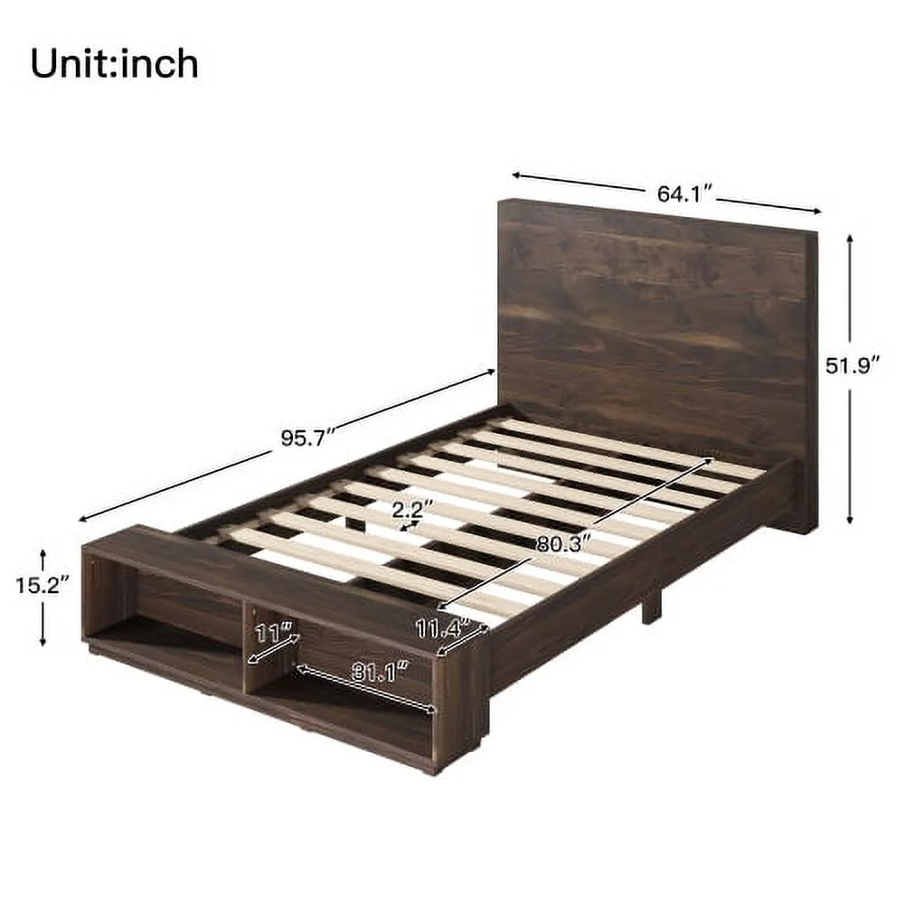 Queen Size Wood Platform Bed Frame with Storage Bench K2982