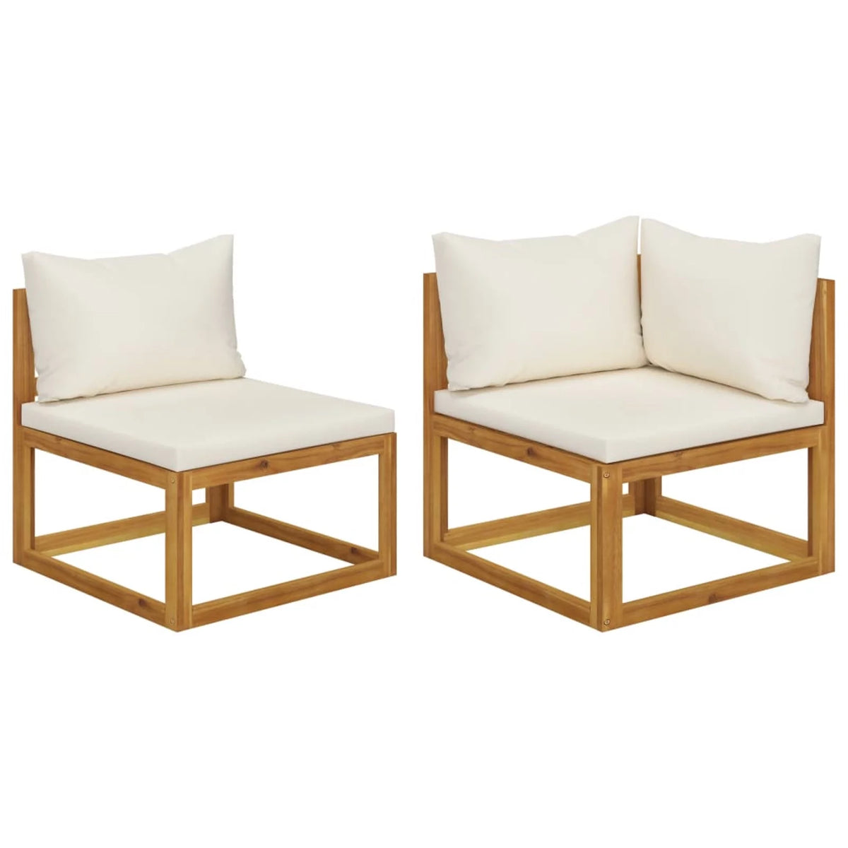 2 Piece Acacia Wood Corner Sofa Set with White Cushions H824009