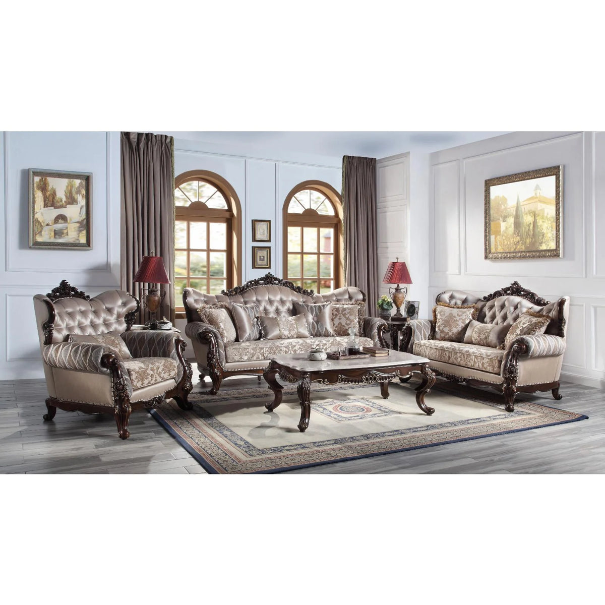 Coffee Table, Marble & Antique Oak Finish H98320