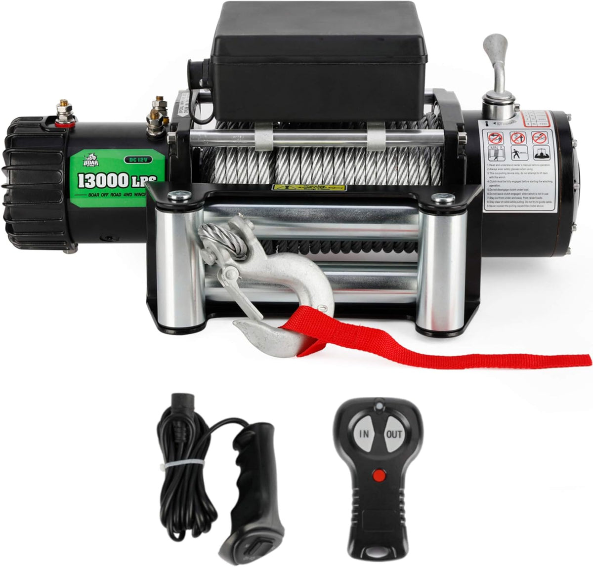 4500-lb. Load Capacity Electric Winch Kit, 12V Steel Cable Winch with Hawse Fairlead J911