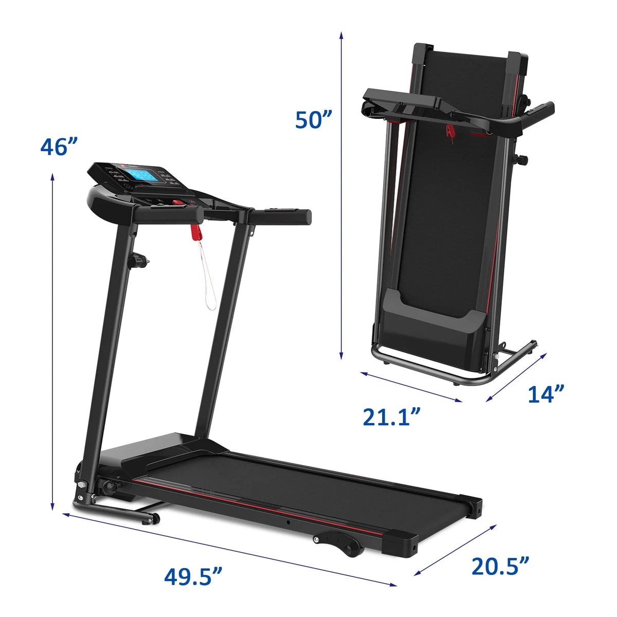 Folding Treadmill 2.5HP 220lb Weight Capacity L6217
