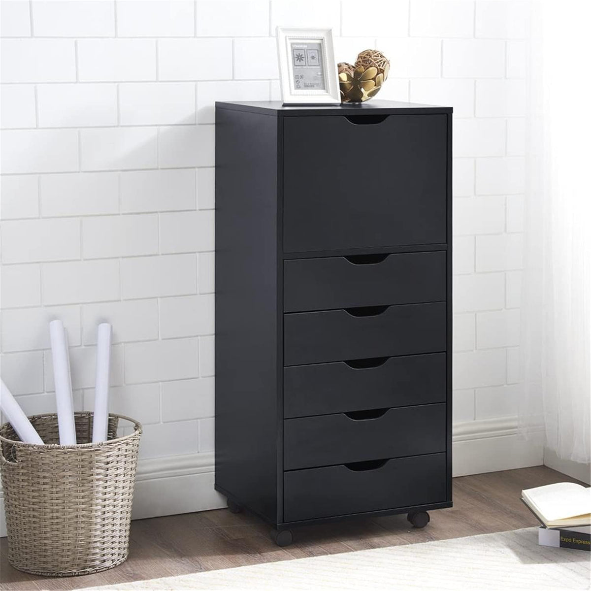 Gray 6 Drawer Mobile File Cabinet L402