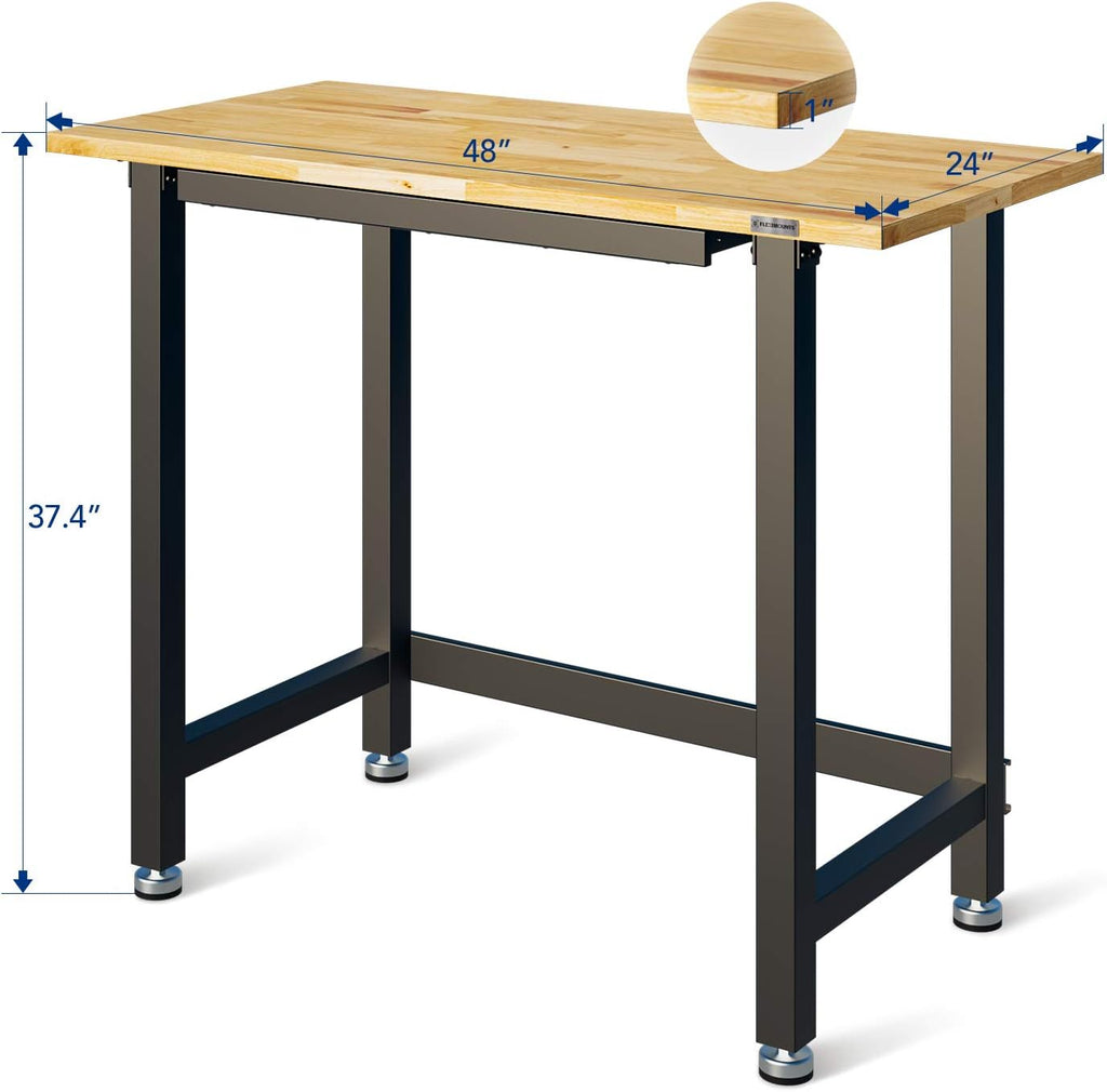 Work Bench with Drawer 3000-lb Capacity 48"x 24" Wood Top Steel Frame S334
