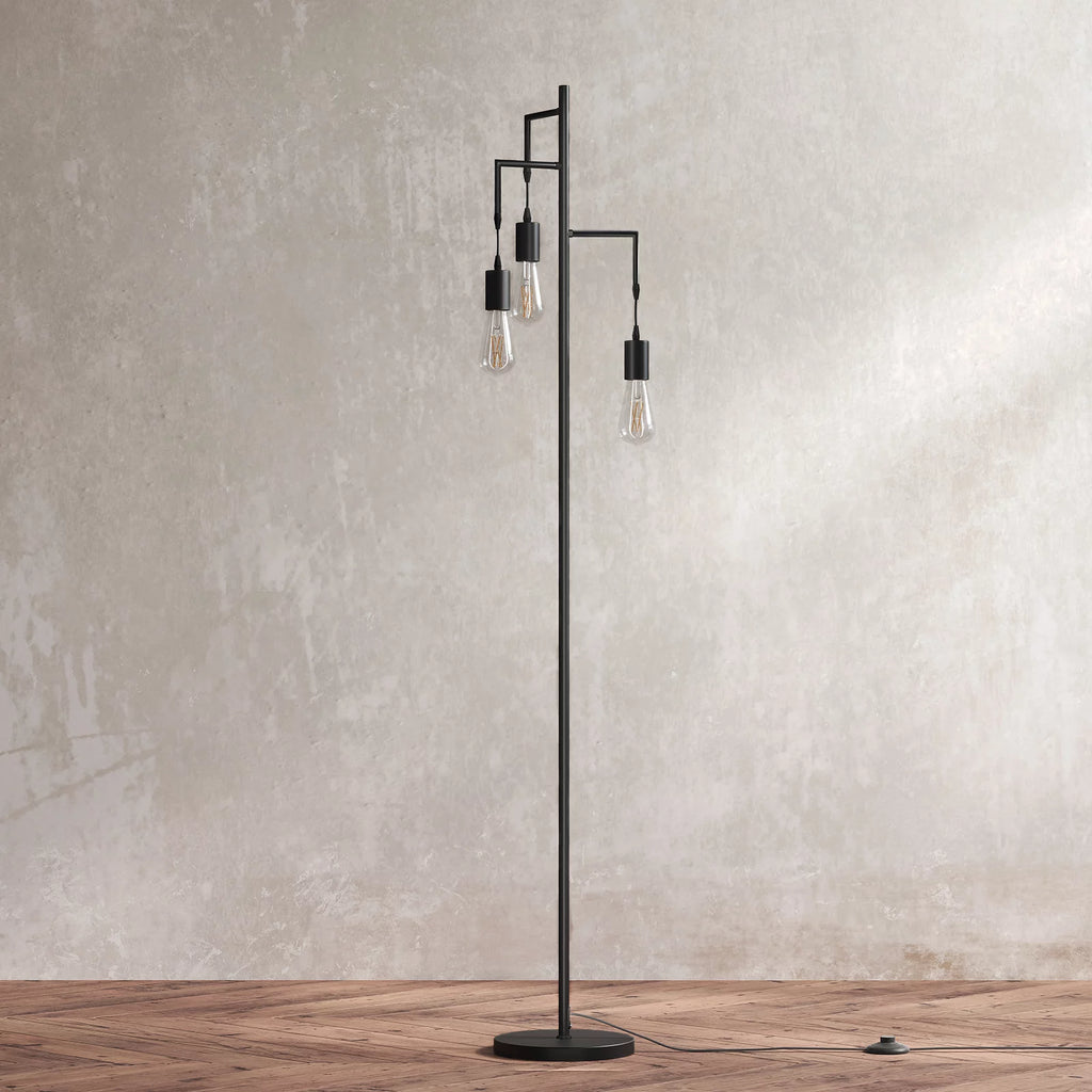 3 Light Black Floor Lamp D6842
