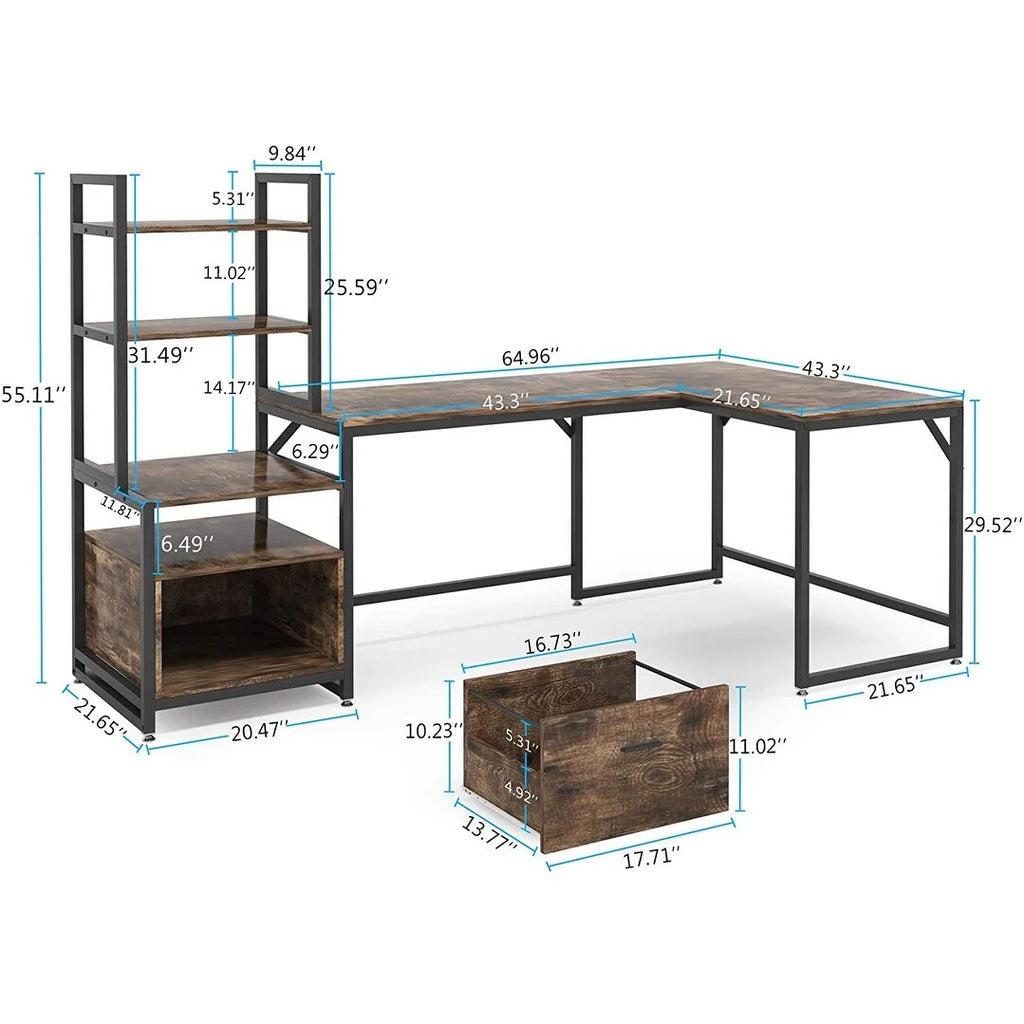 L-Shaped Computer Desk with Bookshelves U6024