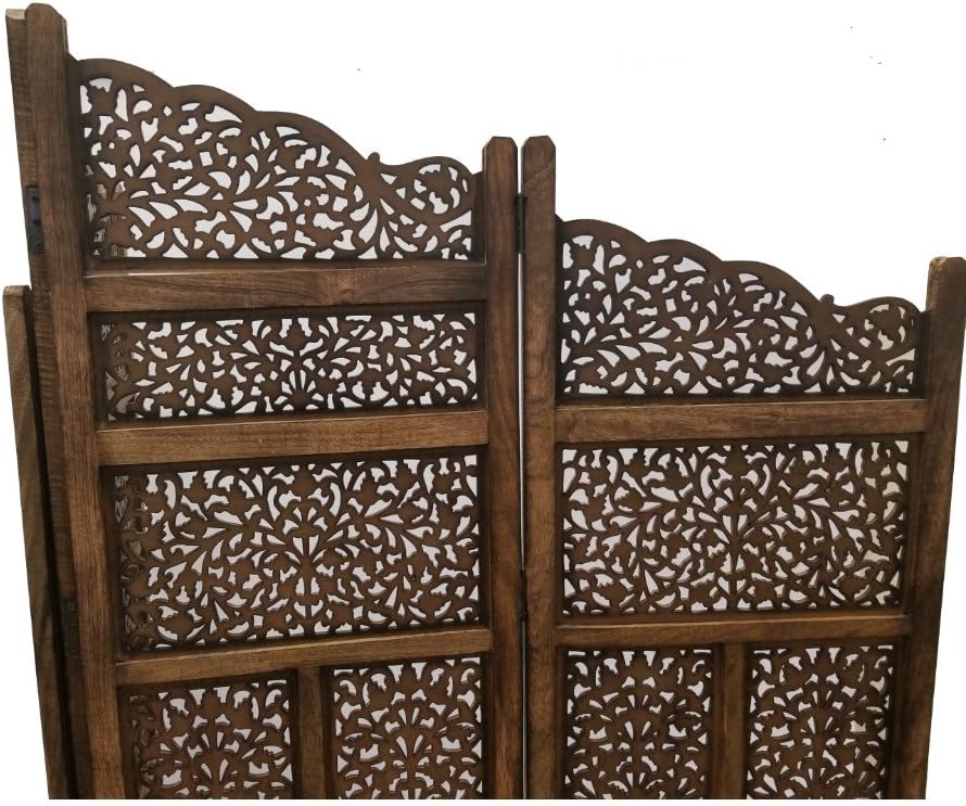 Hand Carved Foldable 4-Panel Wooden Room Divider V250504