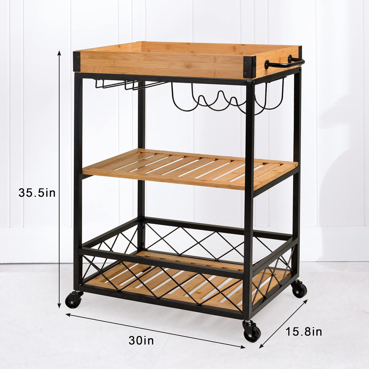 Bamboo Kitchen Island Cart with Mesh Shelves S61330