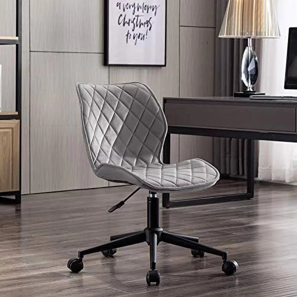 Grey Velvet Armless Computer Desk Chair A607