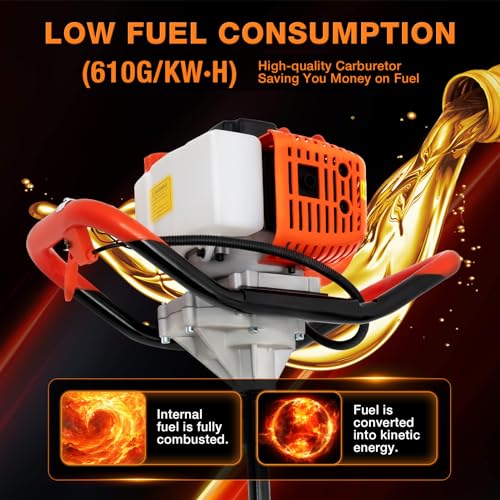 52cc 1700W Gas Powered Auger Post Hole Digger with 3 Drill Bits O86518