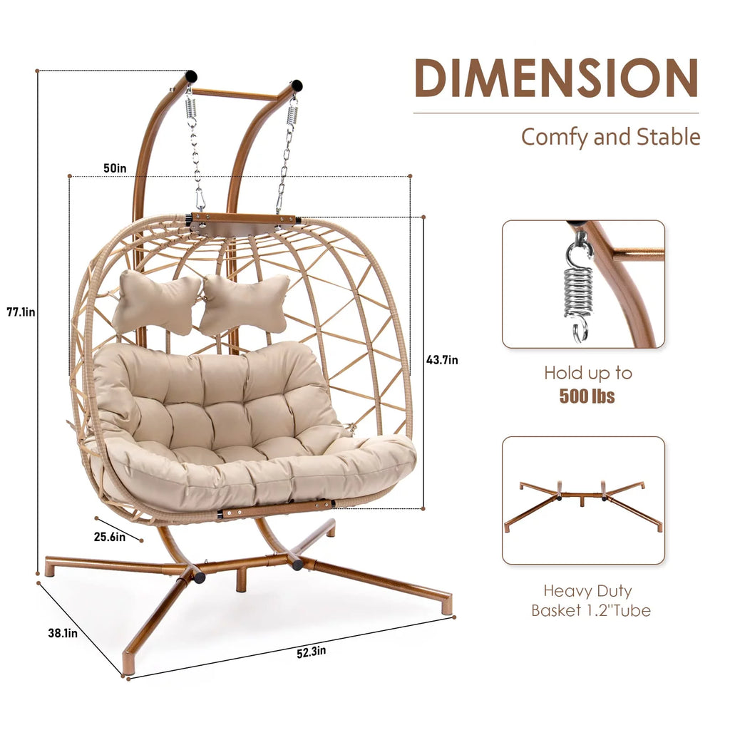 Beige Wicker Double Egg Chair with Stand M171024