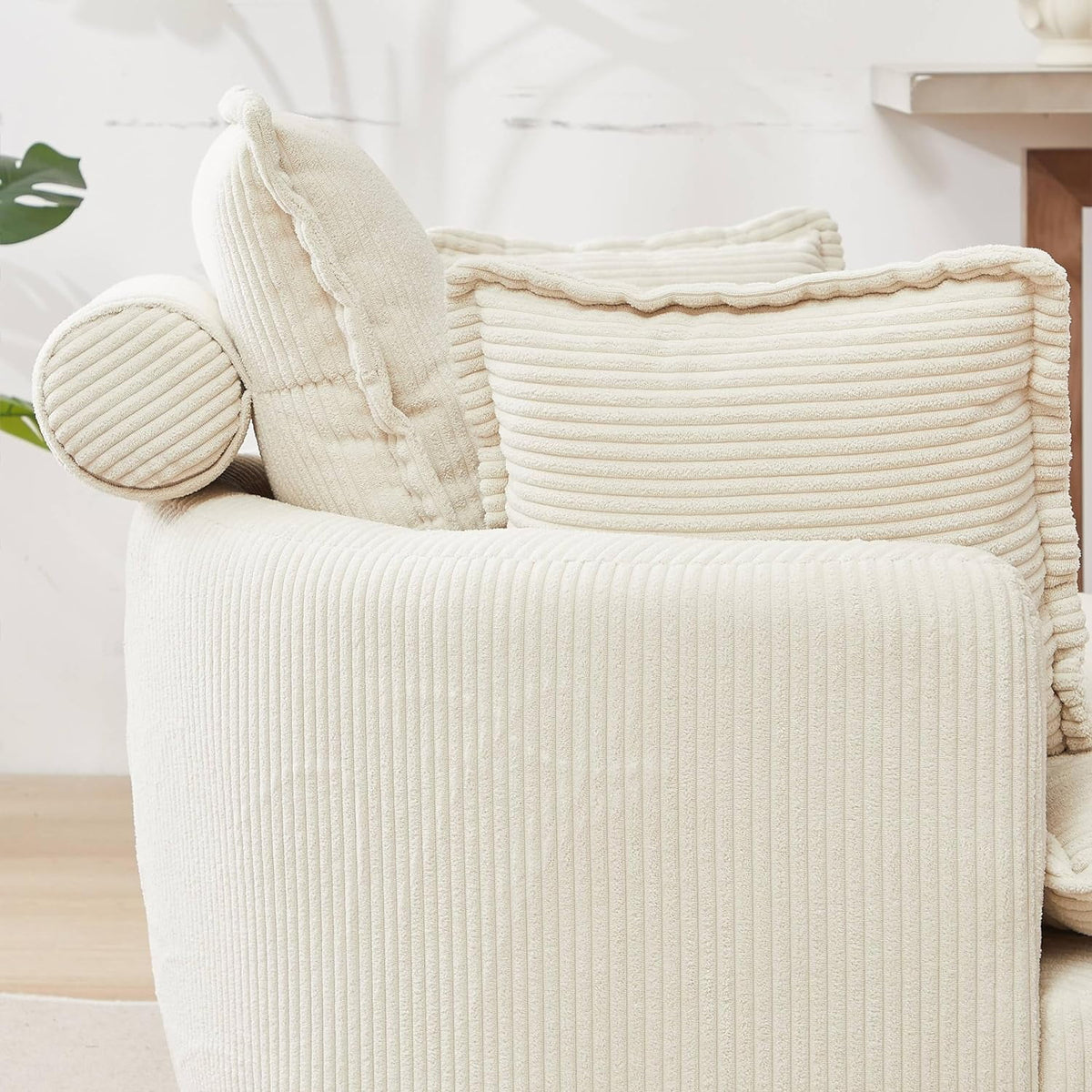 Beige Corduroy Tufted Swivel Accent Chair with Ottoman O364217