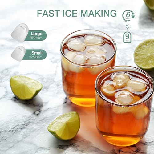 Countertop Ice Maker, 9 Cubes in 6 Mins, 26lbs in 24Hrs, 2 Sizes of Bullet Ice, Auto-Cleaning, Portable Ice Machine with Handle, Basket and Scoop I985794