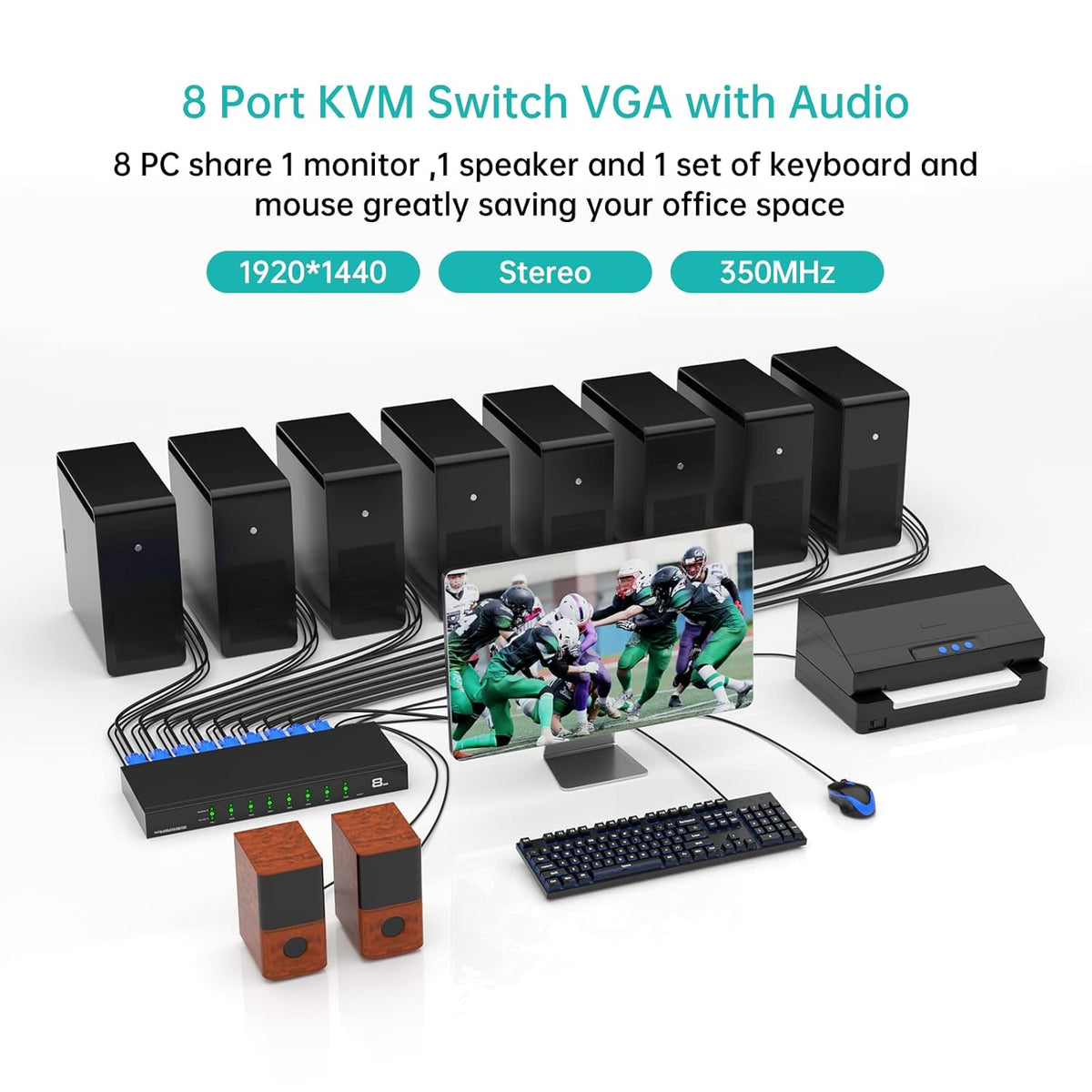 8 Port VGA KVM Switch 1U Rack Mount with Audio & Cables D5099