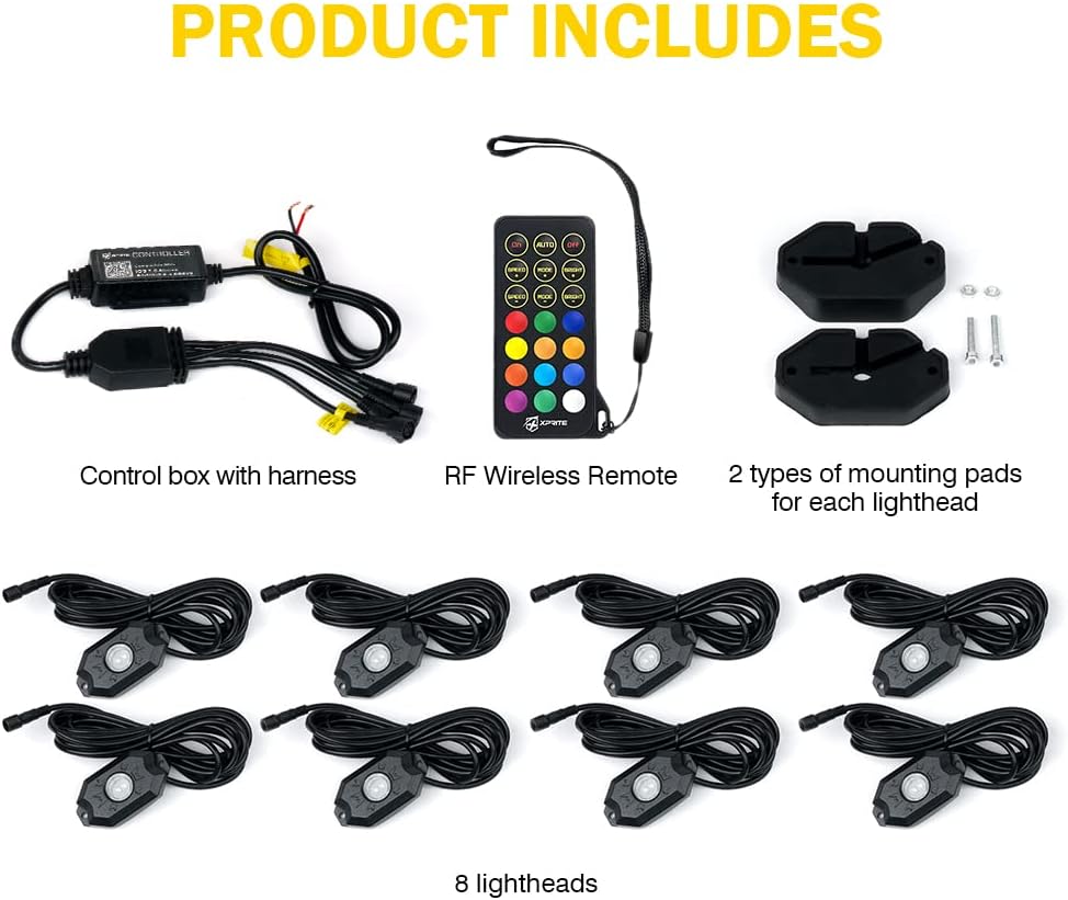 RGBW LED Rock Lights Kit with Bluetooth Remote, 10 Pods L58253