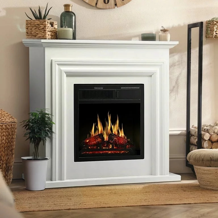 36" Freestanding Electric Fireplace with White Mantel V575637