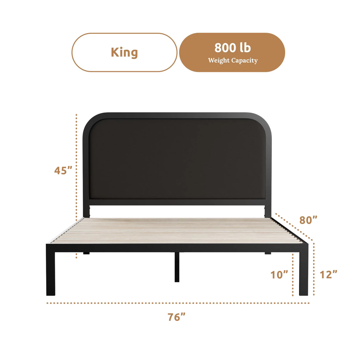 Queen Cream Metal Platform Bed with Upholstered Headboard U19636