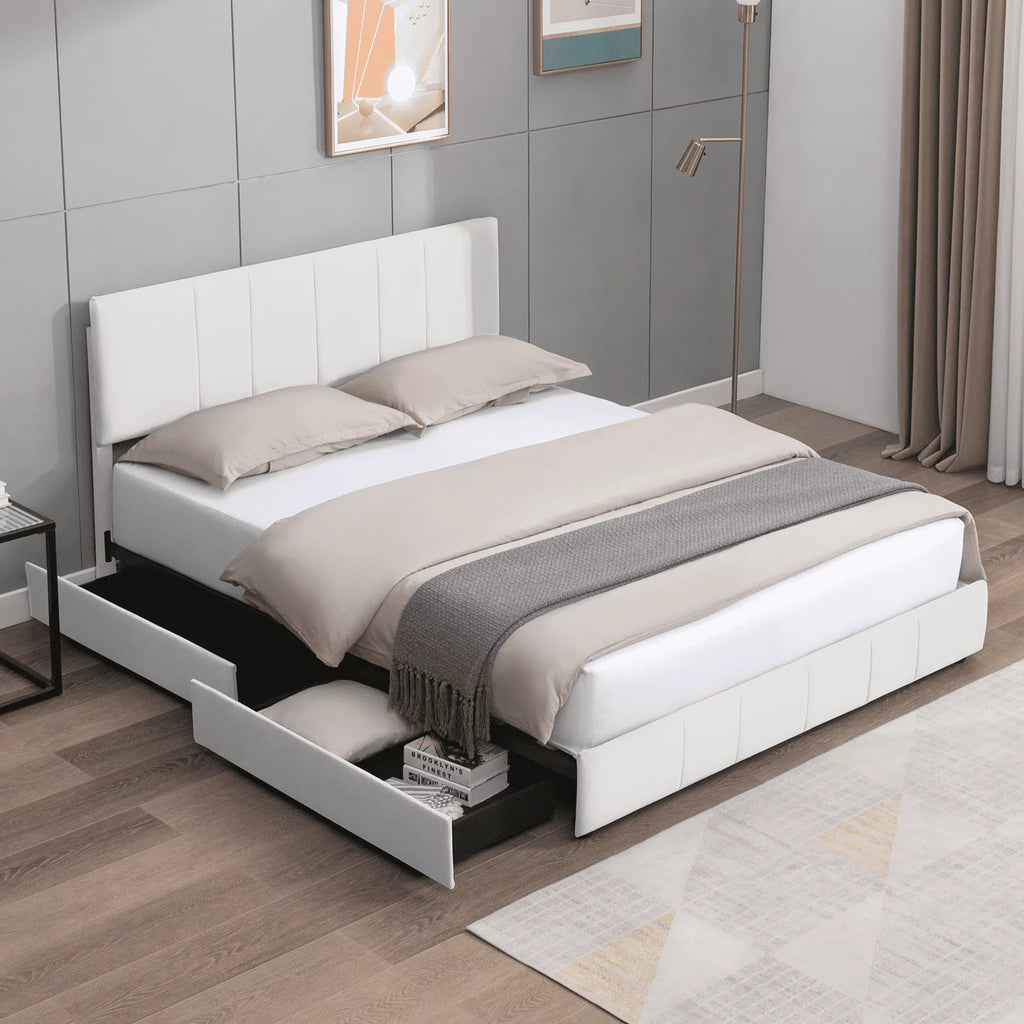 King Size Platform Bed Frame with 4 Storage Drawers and Adjustable Headboard Z208010