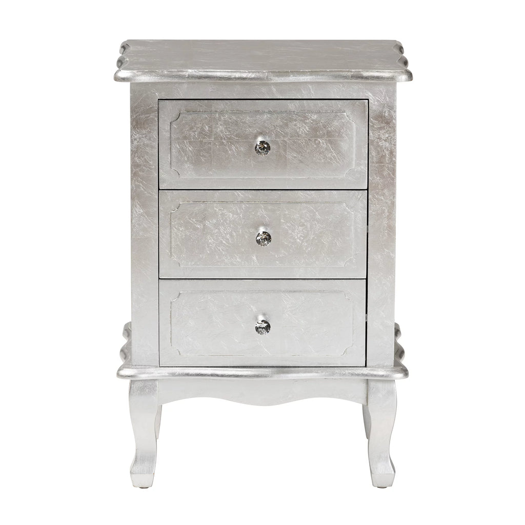 Silver Finished Wood 3-Drawer End Table O60516