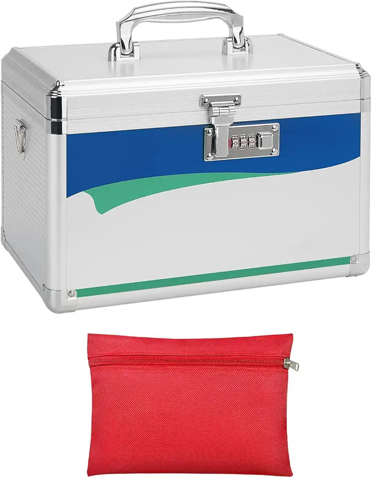 Blue Combination Lock Medication Box with Tray Y41386