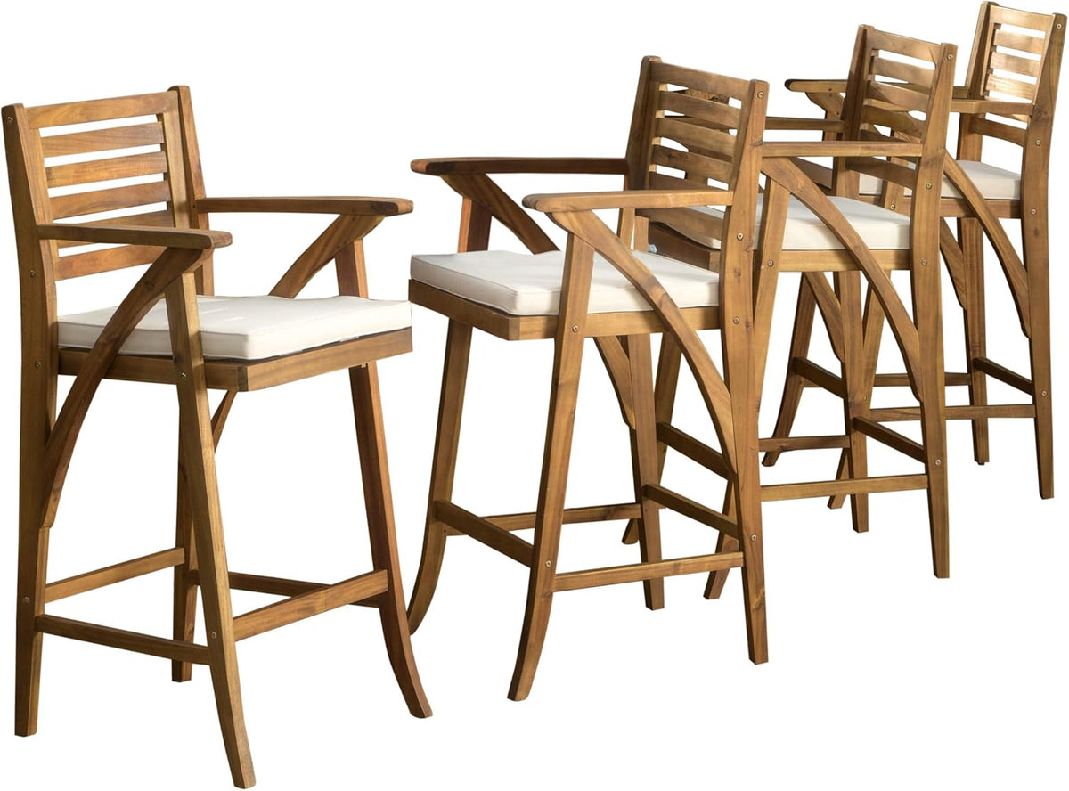 Acacia Wood Outdoor Barstools, 4-Pcs Set P3434