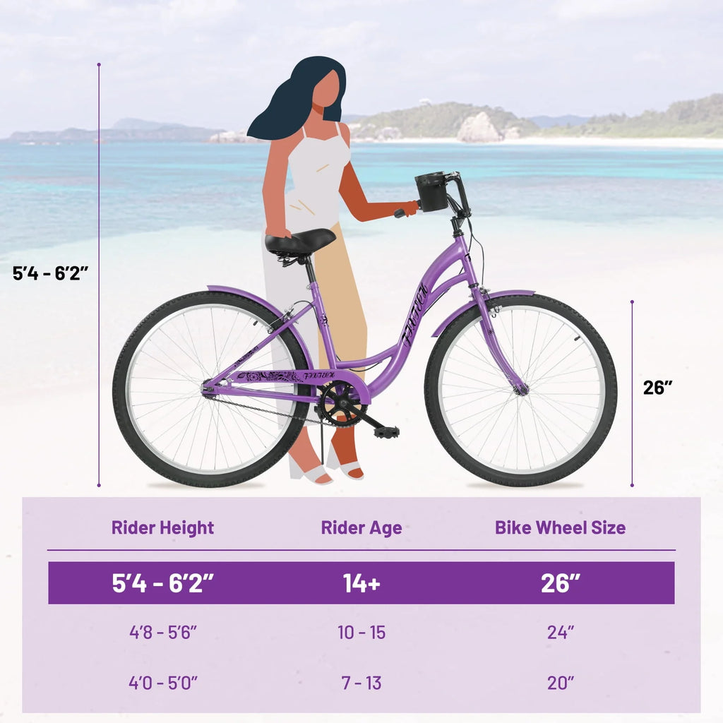 White 26 inch 7 Speed Foldable Cruiser Bike with Basket P1367