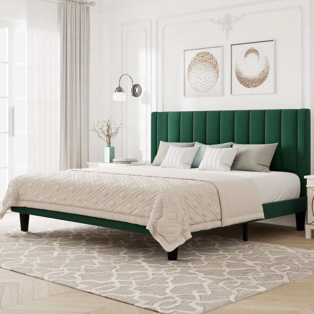 Queen Light Pink Velvet Upholstered Bed Frame P27760