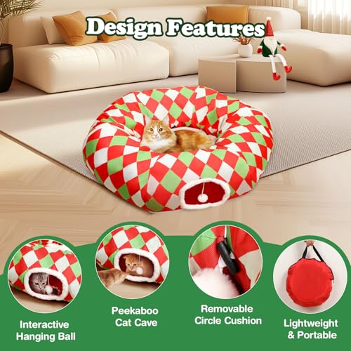 Cat Tunnel Bed with Soft Cushion & Hanging Ball Toy B5284