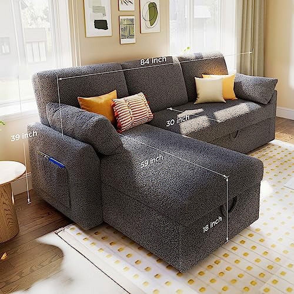 White Sherpa Sleeper Sofa with Storage Chaise D45253