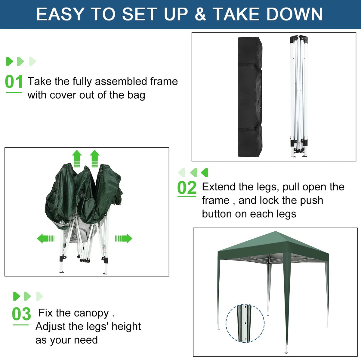 6.5 x 6.5ft Pop Up Gazebo Canopy Tent with 4 Sidewalls Green T91216
