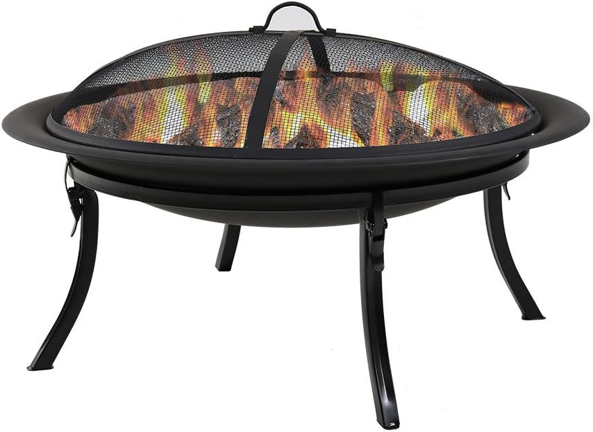29-Inch Round Wood-Burning Portable Fire Pit Bowl with Spark Screen R401198